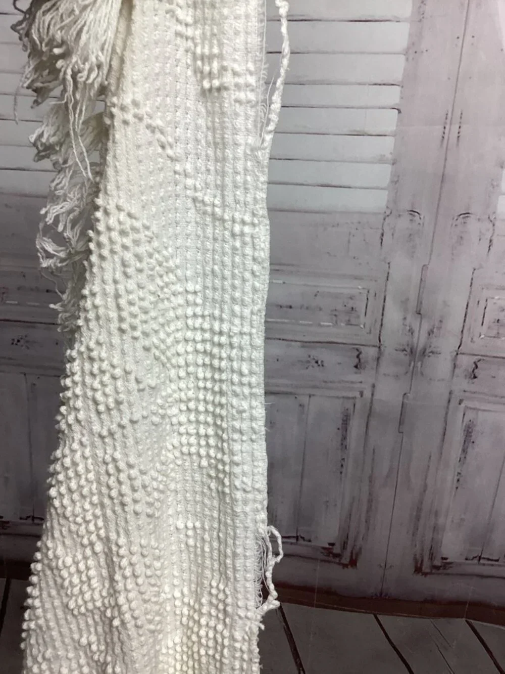 Vintage Swiss  Dot WHite Fringe Coverlet Blanket Bedspread 108x114